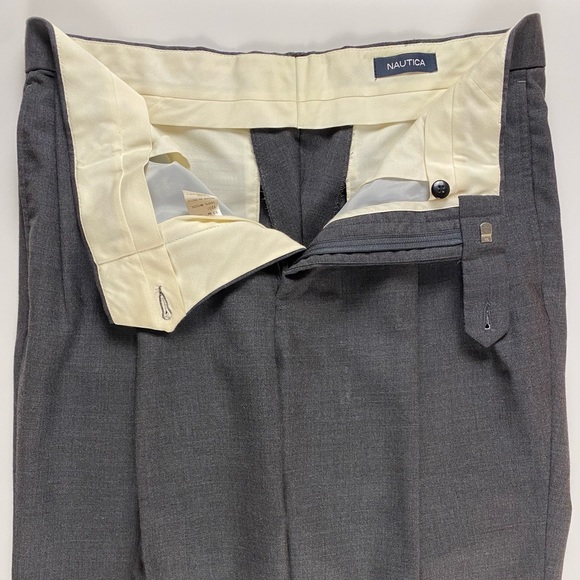 Nautica | Men’s 100% Dark Gray Wool Pleated Cuffed Dress Pants | Size 33X30 - Picture 6 of 9